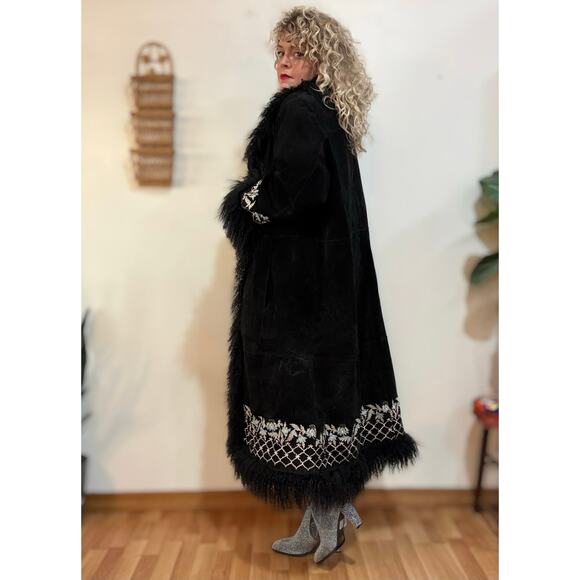 Y2K Leather & Fur Embroidered Penny Lane Coat size 30 - Picture 4 of 12